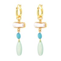 GOLD HOOP W/ PEARL & BLUE GEMS