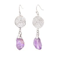 ROUGH CUT AMETHYST W/ MANDALA HOOK EARRINGS