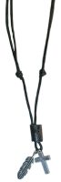 CROSS AND FEATHER ON LEATHER CHOKER