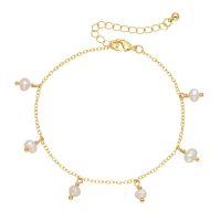 GOLD CHAIN ANKLET W/ DAINTY HANGING PEARLS