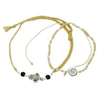 2-PIECE NATURAL THREAD ANKLET WITH TURTLE AND SHELL