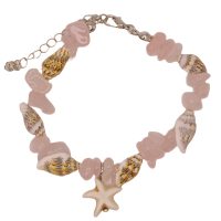 ROSE QUARTZ CHIP, SEASTAR AND SHELL BRACELET