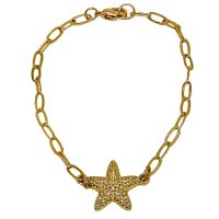 BR8242 PAPERCLIP STARFISH CHARM GOLD BRACELET