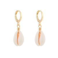MINI COWRIE SHELL ON GOLD HOOP EARRINGS