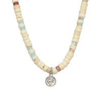 WHITE COCONUT BEAD CHOKER W/ PALM COMP