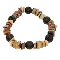 CHUNKY ROUGH CUT NATURAL SHELL BRACELET W/ LAVA BEADS