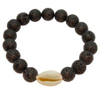 BLACK LAVA BEAD BRACELET W/ COWRIE SHELL