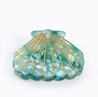 HC329 BLUE/GREEN/GOLD STRIPE CLAM HAIRCLIP