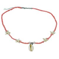 PINK SEED BEAD WHITE STARS CHOKER