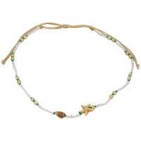 P8192 WHITE BEAD STRING CHOKER WITH SHELLS AND STARFISH