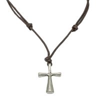 METAL CROSS BROWN STRING CHOKER