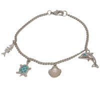 BR8243 MARINE CHARMS RHODIUM CHAIN BRACELET