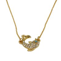 P8254 GOLD CRYSTAL DOLPHIN GOLD CHAIN PENDANT