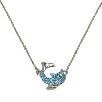 P8255 BLUE CRYSTAL DOLPHIN RHODIUM CHAIN PENDANT