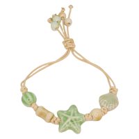 BR8264 GREEN CERAMIC STARFISH DRAWSTRING BRACELET