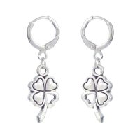 E2168 RHODIUM CLOVER HOOP EARRINGS