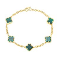 BR8279 GOLD LINK BRACELET WITH GREEN CLOVERS