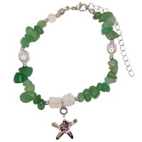 BR8309 AVENTURINE BRACELET W/ PEARLS & STARFISH
