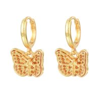 E2172 GOLD AND TOPAZ BUTTERFLY HOOP  EARRINGS