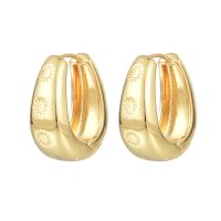 E2174 CHUNKY GOLD HOOP EARRINGS WITH EMBOSSED SUNS