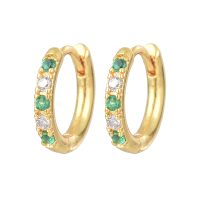 E2175 GOLD HOOP EARRINGS WITH GREEN AND CRYSTAL GEMS