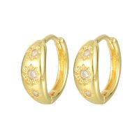 E2176 CHUNKY GOLD HOOP EARRINGS WITH CRYSTALS AND SUNS