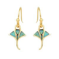 E2179 GREEN SYNTHETIC OPAL STAINLESS STEEL GOLD STINGRAY EARRINGS