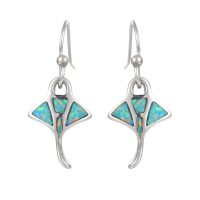 E2180 GREEN SYNTHETIC OPAL STAINLESS STEEL  STINGRAY EARRINGS