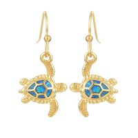 E2185 BLUE SYNTHETIC OPAL STAINLESS STEEL GOLD TURTLE EARRINGS