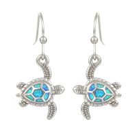 E2186 BLUE SYNTHETIC OPAL STAINLESS STEEL TURTLE EARRINGS