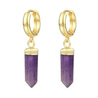 E2189 AMETHYST POINT GOLD HOOP EARRINGS