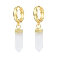 E2190 CLEAR QUARTZ POINT GOLD HOOP EARRINGS