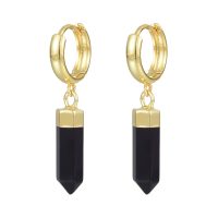 E2191 OBSIDIAN POINT GOLD HOOP EARRINGS