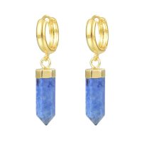 E2192 SODALITE POINT GOLD HOOP EARRINGS