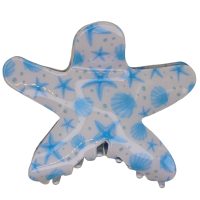 HC345 WHITE STARFISH HAIRCLIP W/ BLUE STARFISH PRINT