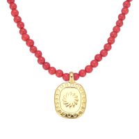 P8286 RED BEAD CHOKER WITH GOLD SUN