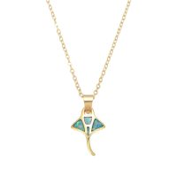 P8289 GREEN SYNTHETIC OPAL STAINLESS STEEL GOLD STINGRAY PENDANT
