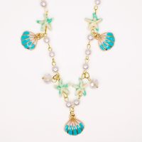 P8307 PEARL NECKLACE W/ BLUE STARFISH & CLAM