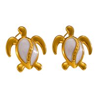 E2203 GOLD AND WHITE TURTLE STAINLESS STEEL EARRINGS