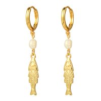E2212 SARDINE WITH PEARL GOLD HOOP EARRINGS