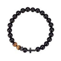 BR8387 CROSS & TIGER EYE BRACELET