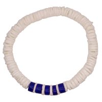 BR8412 WHITE HEISHI SHELL BRACELET WITH BLUE DISCS