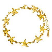 BR8425 STAINLESS STEEL GOLD MULTI STARFISH BRACELET