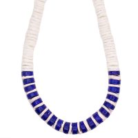 P8411 GRADUATED HEISHI SHELL CHOKER WITH BLUE DISCS