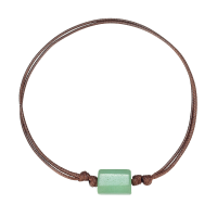 BR8435 AVENTURINE BLOCK BROWN LEATHER BRACELET