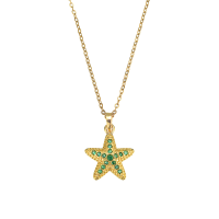 P8441 GREEN CRYSTALS GOLD STAR PENDANT