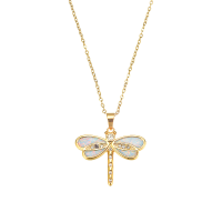 P8445 SYNTHETIC OPAL STAINLESS STEEL GOLD DRAGONFLY PENDANT