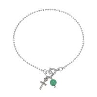 CROSS AND GREEN GEM BALL-CHAIN BRACELET
