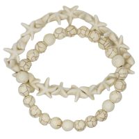 BR8506 2 PIECE WHITE STONE BEAD BRACELETS WITH STARS