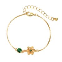 BR8507 GREEN GEM & FLOWER FINE CHAIN BRACELET
